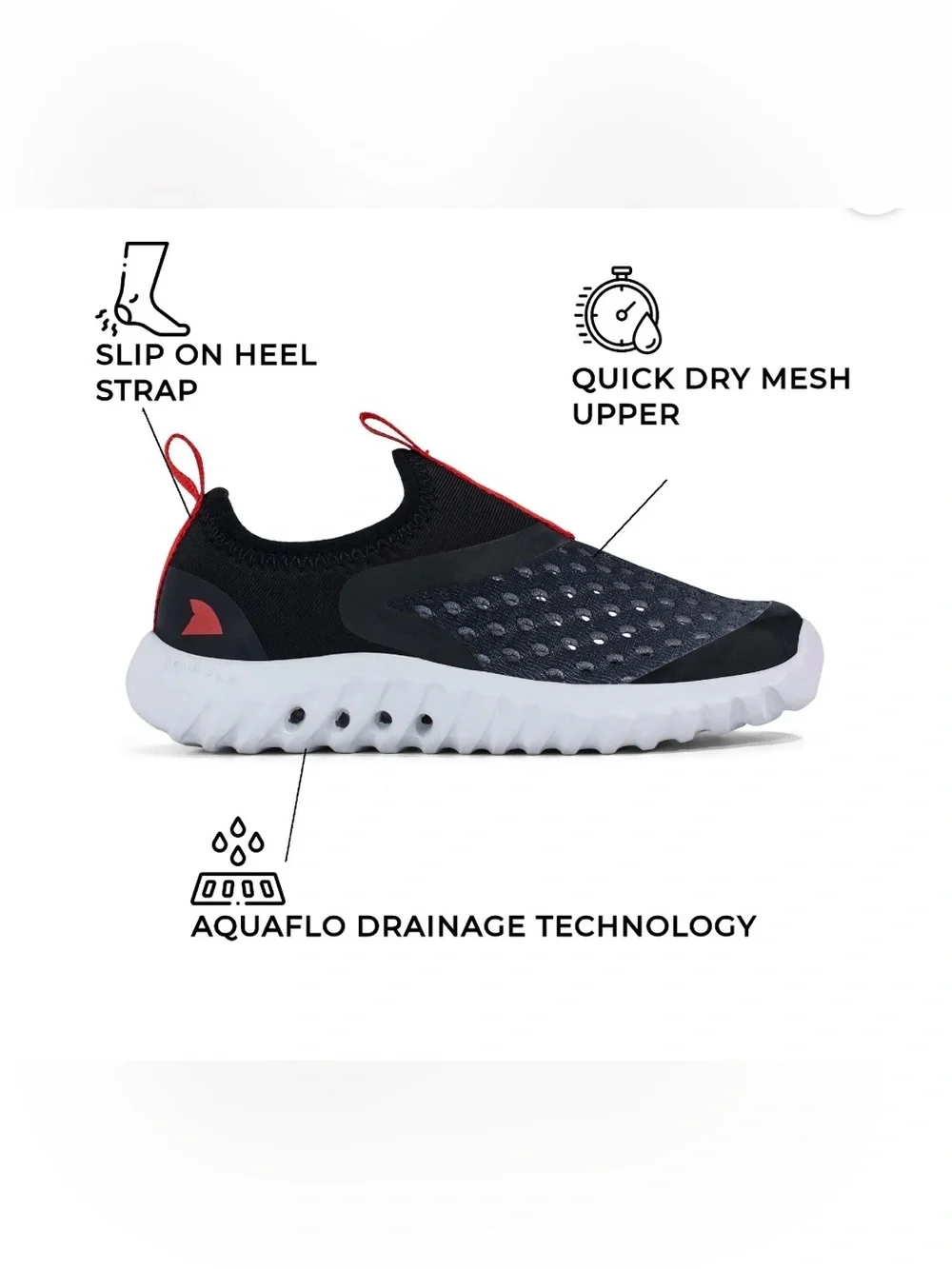 RUGGED SHARK  kids Slip-On Water Shoes AQUAFLO TECHNOLOGY